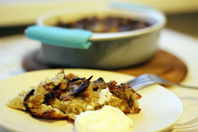 
Tarkuotų bulvių apkepėlė su grybais
