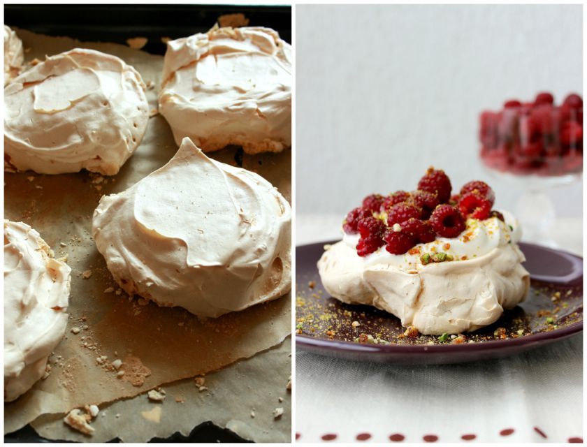 Pavlova su avietėmis ir griliažu